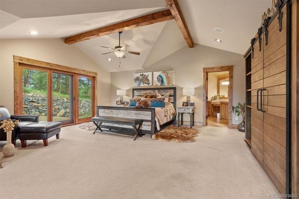 Bedroom, Interior, Piano, Recessed Lighting, Stone Walls, Wooden Beams