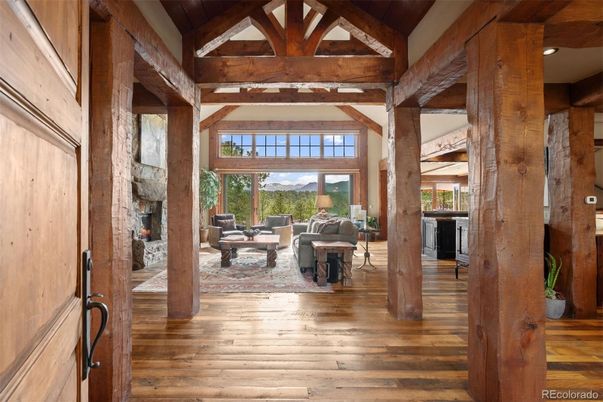 Fireplace, Interior, Living room, Wooden Beams, Wood Texture Flooring