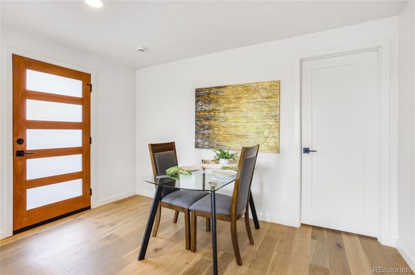 Dining room, Interior, Recessed Lighting, Wood Texture Flooring