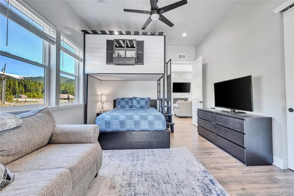 Bedroom, Interior, Recessed Lighting, Wood Texture Flooring