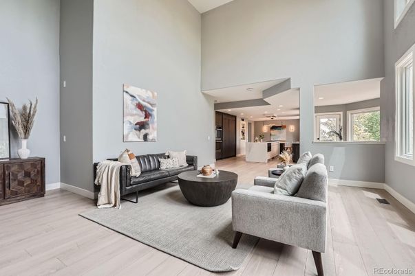 Interior, Kitchen, Living room, Pendant Lights, Recessed Lighting, Wood Texture Flooring