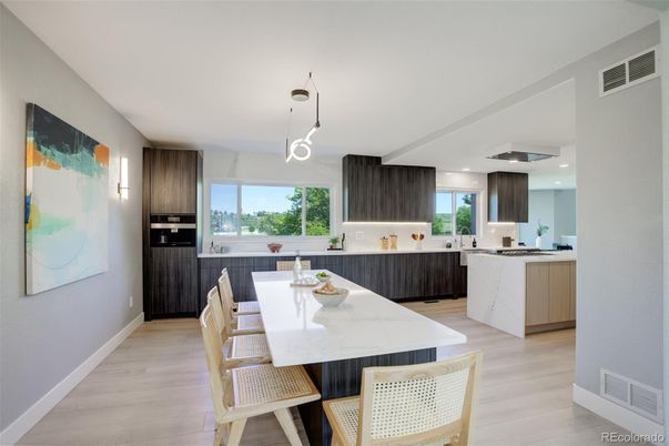 Interior, Kitchen, Pendant Lights, Recessed Lighting, Wood Texture Flooring
