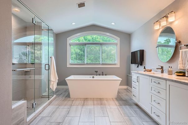 Bathroom, Dual Sink Vanities, Free Standing Baths, Glass Shower, Interior, Recessed Lighting