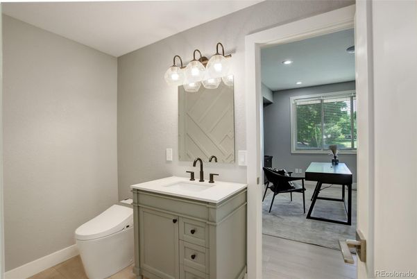 Bathroom, Interior, Recessed Lighting, Wood Texture Flooring