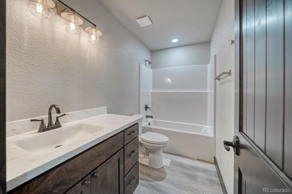 Bathroom, Interior, Recessed Lighting, Wood Texture Flooring