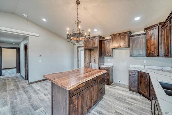Chandelier, Interior, Kitchen, Recessed Lighting, Wood Texture Flooring