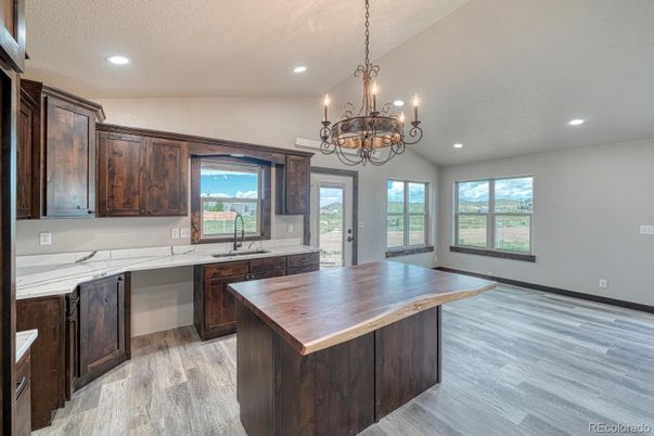 Chandelier, Interior, Kitchen, Recessed Lighting, Wood Texture Flooring
