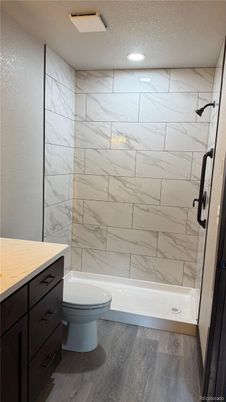 Bathroom, Interior, Marble Walls, Recessed Lighting, Wood Texture Flooring