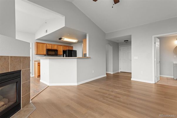 Fireplace, Interior, Kitchen, Wood Texture Flooring