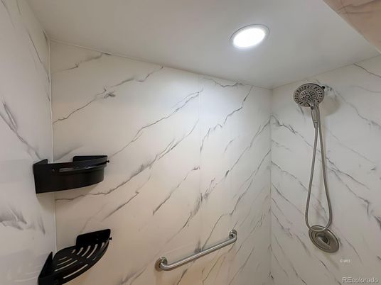 Bathroom, Interior, Marble Walls, Recessed Lighting
