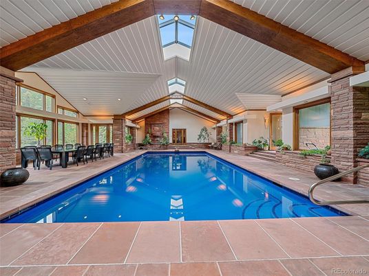 Interior, Pool, Recessed Lighting, Stone Walls, Wooden Beams