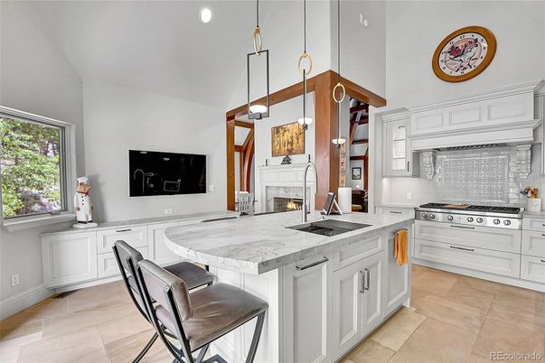 Fireplace, Interior, Kitchen, Pendant Lights, Recessed Lighting