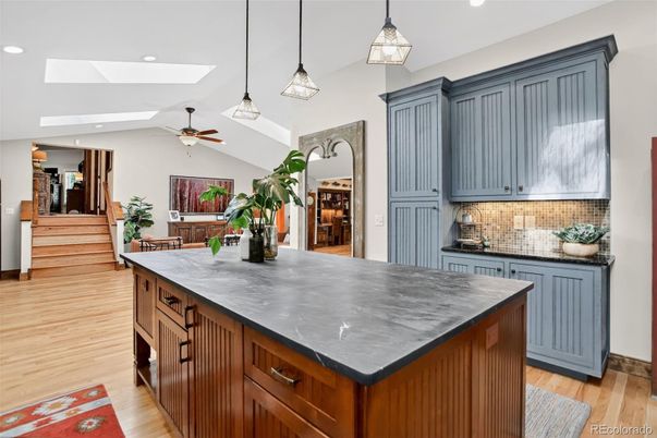 Interior, Kitchen, Pendant Lights, Recessed Lighting, Wood Texture Flooring