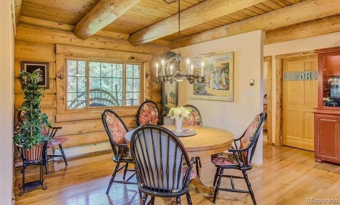 Dining room, Interior, Pendant Lights, Wooden Beams, Wooden Ceilings, Wood Texture Flooring, Wooden Walls