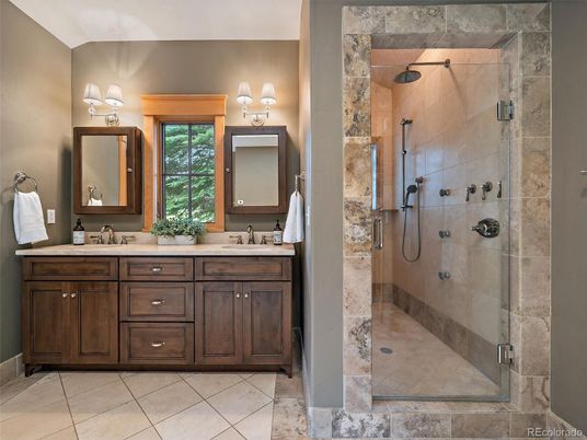 Bathroom, Dual Sink Vanities, Glass Shower, Interior