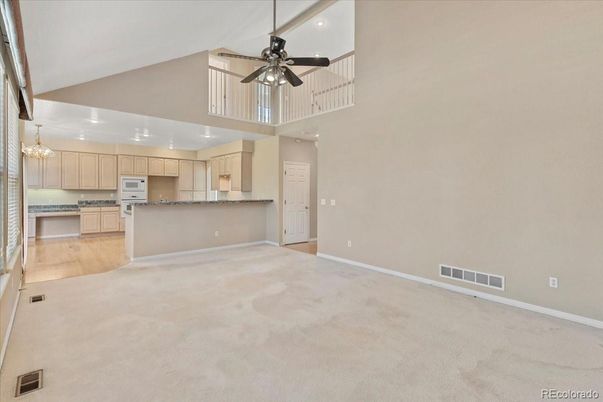 Chandelier, Empty room, Interior, Kitchen, Recessed Lighting, Wood Texture Flooring