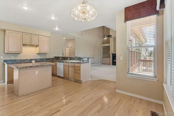 Chandelier, Interior, Kitchen, Recessed Lighting, Wood Texture Flooring