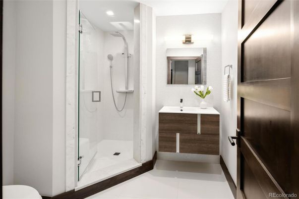 Bathroom, Glass Shower, Interior, Recessed Lighting