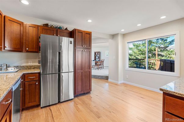 Dining room, Interior, Kitchen, Recessed Lighting, Wood Texture Flooring