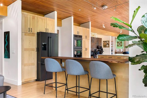 Interior, Kitchen, Recessed Lighting, Wooden Ceilings, Wood Texture Flooring