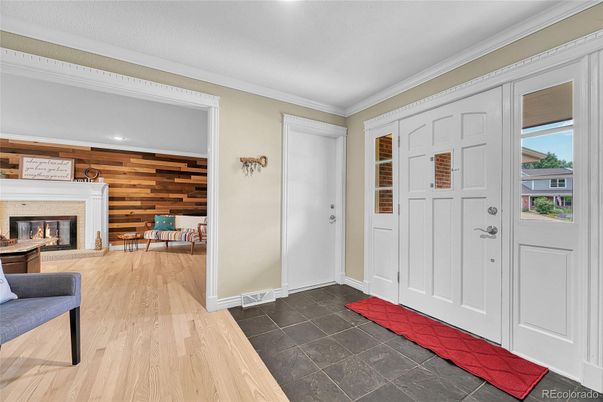 Fireplace, Interior, Recessed Lighting, Wood Texture Flooring, Wooden Walls