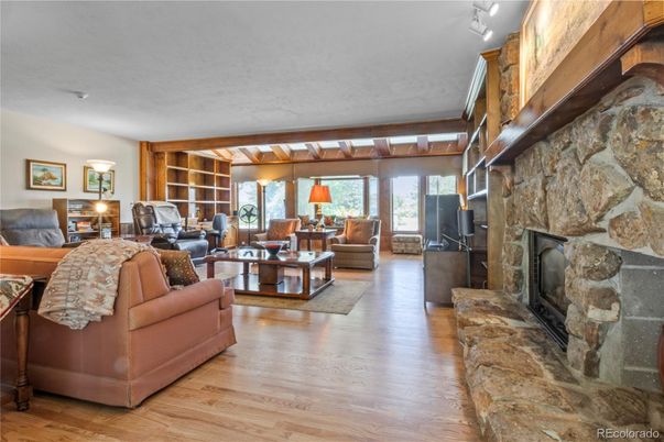 Fireplace, Interior, Living room, Stone Walls, Wood Texture Flooring