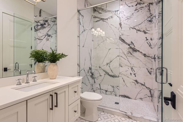 Bathroom, Glass Shower, Interior, Marble Walls