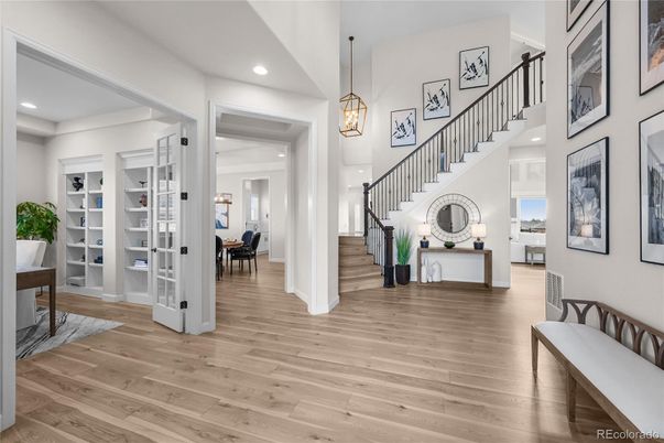 Dining room, Interior, Pendant Lights, Recessed Lighting, Wood Texture Flooring