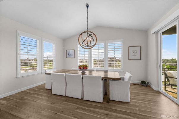 Chandelier, Dining room, Interior, Pendant Lights, Wood Texture Flooring