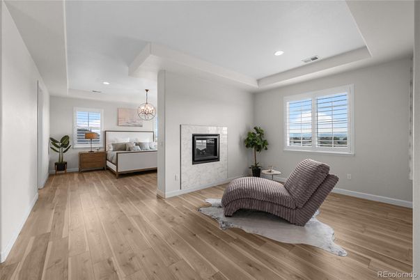 Chandelier, Fireplace, Interior, Recessed Lighting, Wood Texture Flooring