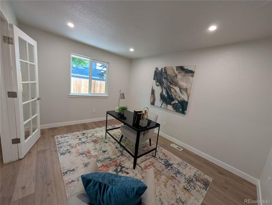 Home Office, Interior, Recessed Lighting, Wood Texture Flooring