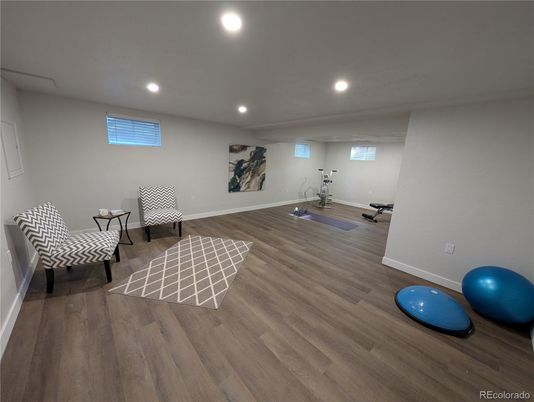 Fitness Equipment, Interior, Recessed Lighting, Wood Texture Flooring
