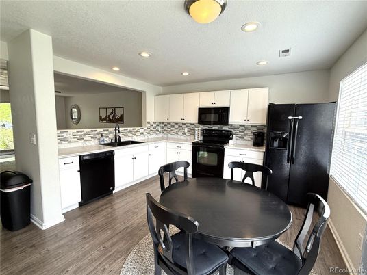 Dining room, Interior, Kitchen, Recessed Lighting, Wood Texture Flooring