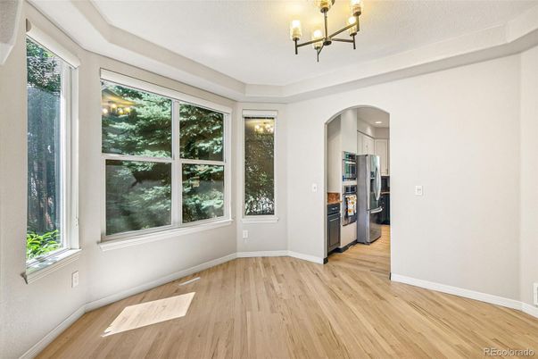 Chandelier, Empty room, Interior, Kitchen, Wood Texture Flooring