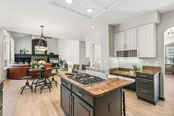 Dining room, Interior, Kitchen, Living room, Pendant Lights, Recessed Lighting, Wood Texture Flooring