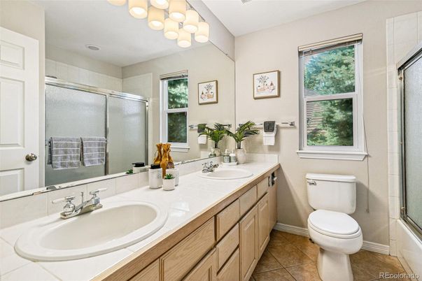 Bathroom, Dual Sink Vanities, Glass Shower, Interior, Tile Countertops