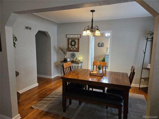 Chandelier, Dining room, Interior, Pendant Lights, Wood Texture Flooring