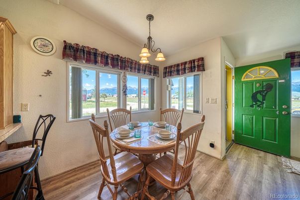 Chandelier, Dining room, Interior, Wood Texture Flooring