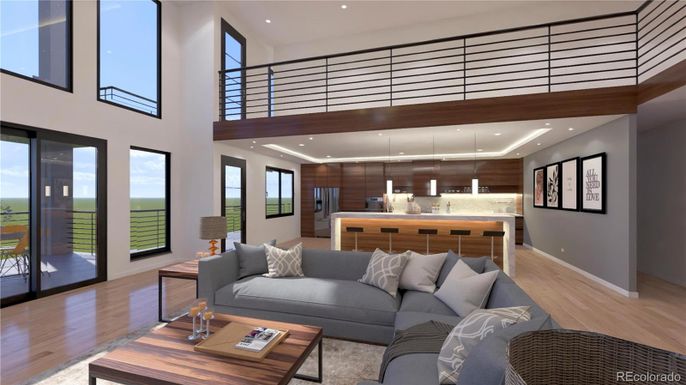 Interior, Kitchen, Living room, Pendant Lights, Recessed Lighting, Water, Wood Texture Flooring