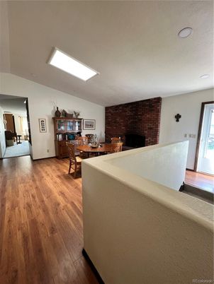 Dining room, Interior, Recessed Lighting, Stone Walls, Wood Texture Flooring