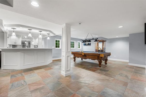 Billiard Table, Game Room, Interior, Pendant Lights, Recessed Lighting