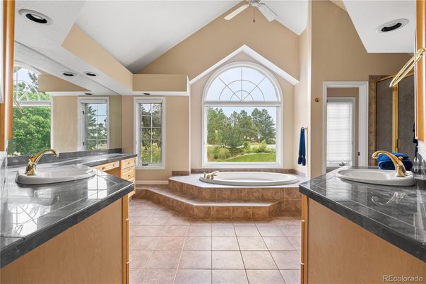 Bathroom, Dual Sink Vanities, Interior, Recessed Lighting, Tile Countertops
