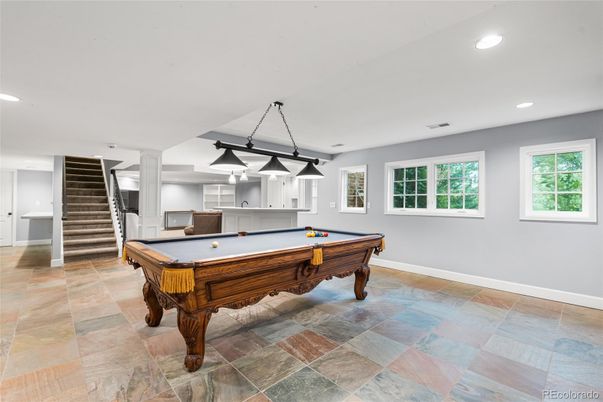 Billiard Table, Chandelier, Game Room, Interior, Pendant Lights, Recessed Lighting