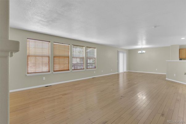 Chandelier, Empty room, Interior, Recessed Lighting, Wood Texture Flooring