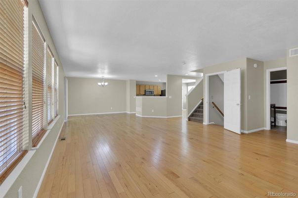 Bathroom, Chandelier, Empty room, Interior, Recessed Lighting, Wood Texture Flooring