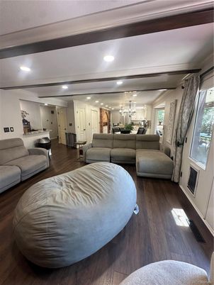 Chandelier, Interior, Living room, Recessed Lighting, Wood Texture Flooring