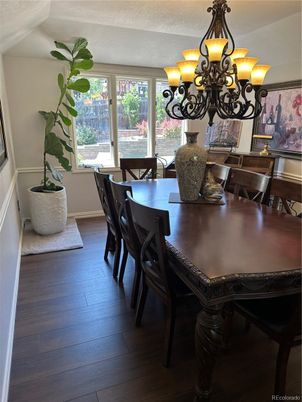 Chandelier, Dining room, Interior, Wood Texture Flooring