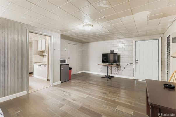 Interior, Kitchen, Stone Walls, Wood Texture Flooring