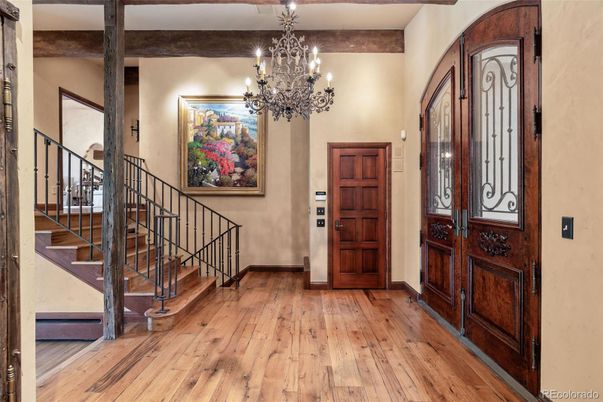 Chandelier, Interior, Wooden Beams, Wood Texture Flooring