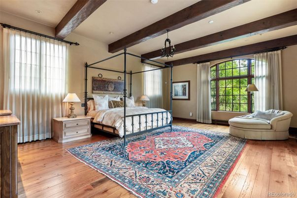 Bedroom, Interior, Recessed Lighting, Wooden Beams, Wood Texture Flooring